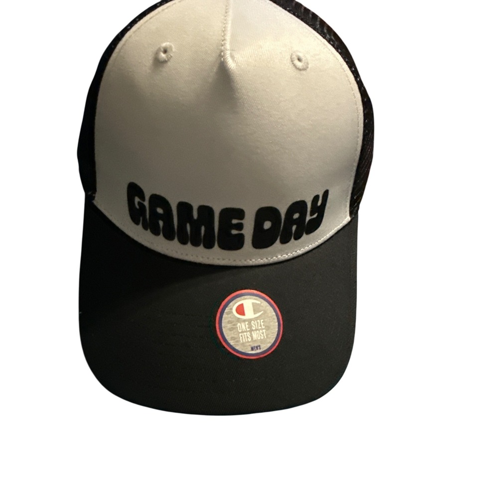 Champion Game Day Trucker Hat Men One Size Fits Most Black White Mesh Adjustable